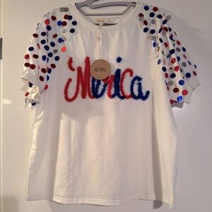 NWT BiBi Merica White Top with Red and Blue Polka Dots